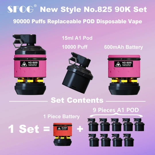 90000 Puffs Disposable Vape SFOG NO-825 E-cigarette kit Replaceable POD Puff 90K Vaper Device