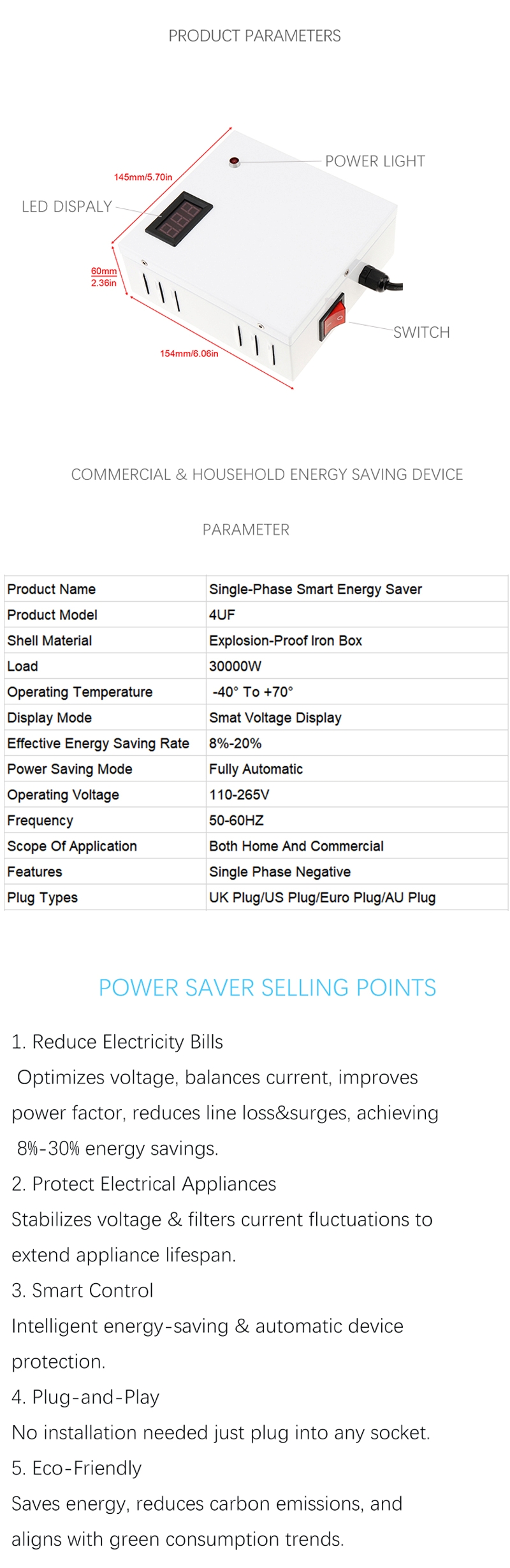 Home Power Saver Device Advanced Algorithms And Intelligent Power Factor Smart Energy Saving Box