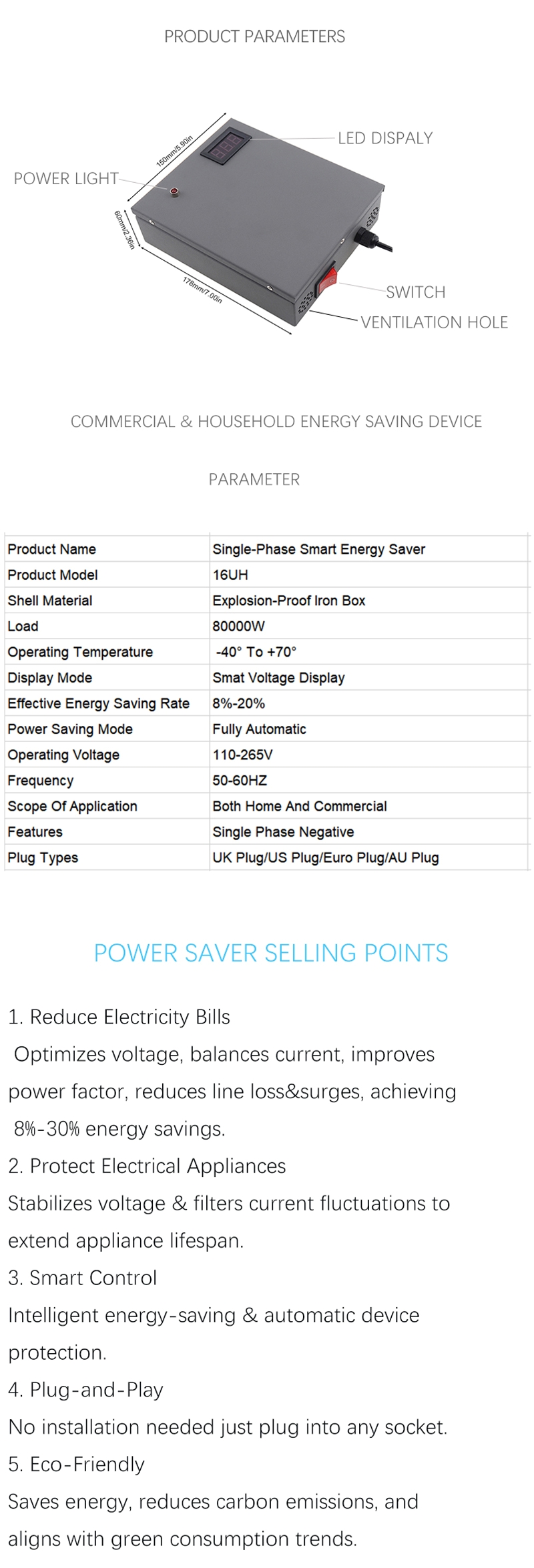 Power Saver Device Smart Energy Saving Box Optimize Circuit Reduce Current Loss Save Electricity