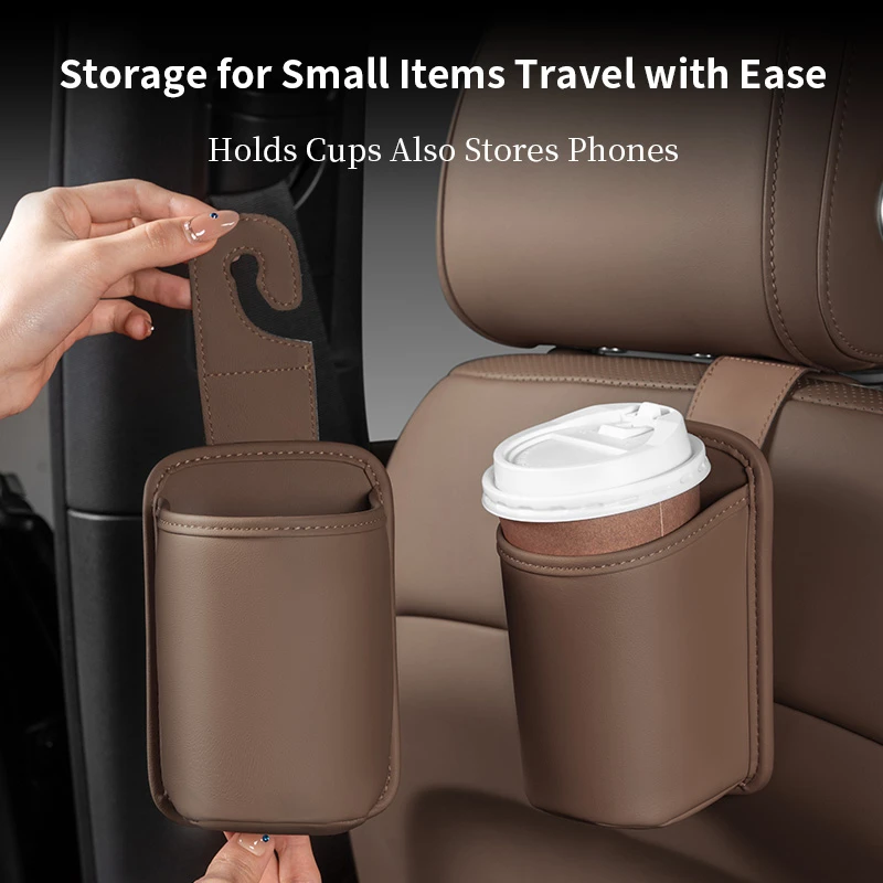 【Chestnut Leather—Hook Style】Car Cup & Storage Organiser (Hook/Clip Type) – Universal Fit for Corolla, Yaris, Accent & More | Drink, Phone & Key Holder