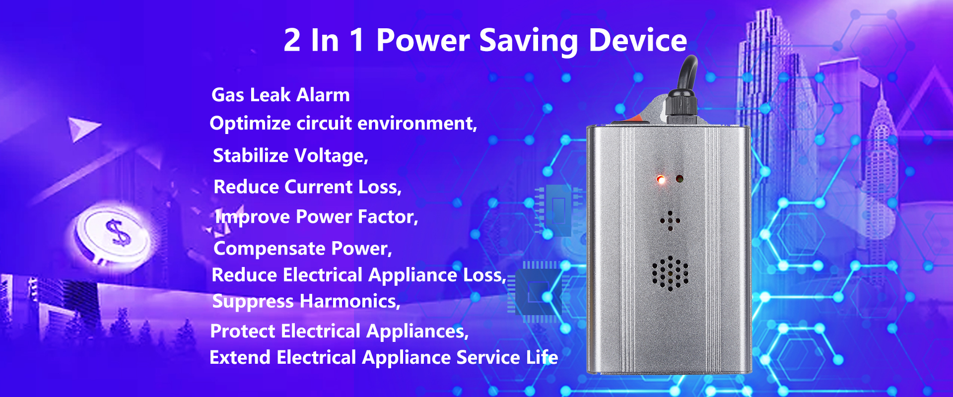 Power Saver Device Smart Energy Saving Box Stabilize Voltage Optimize Circuit Reduce Current Loss