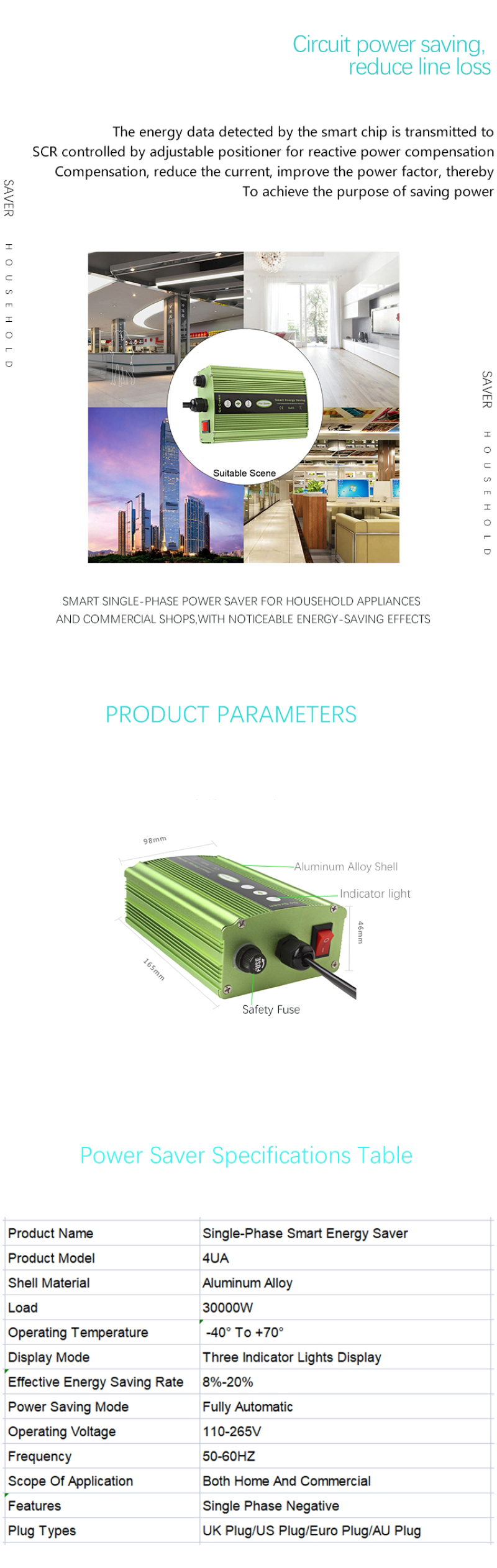 Power Saver Device Smart Energy Saving Box Optimize Circuit Reduce Current Loss Save Electricity