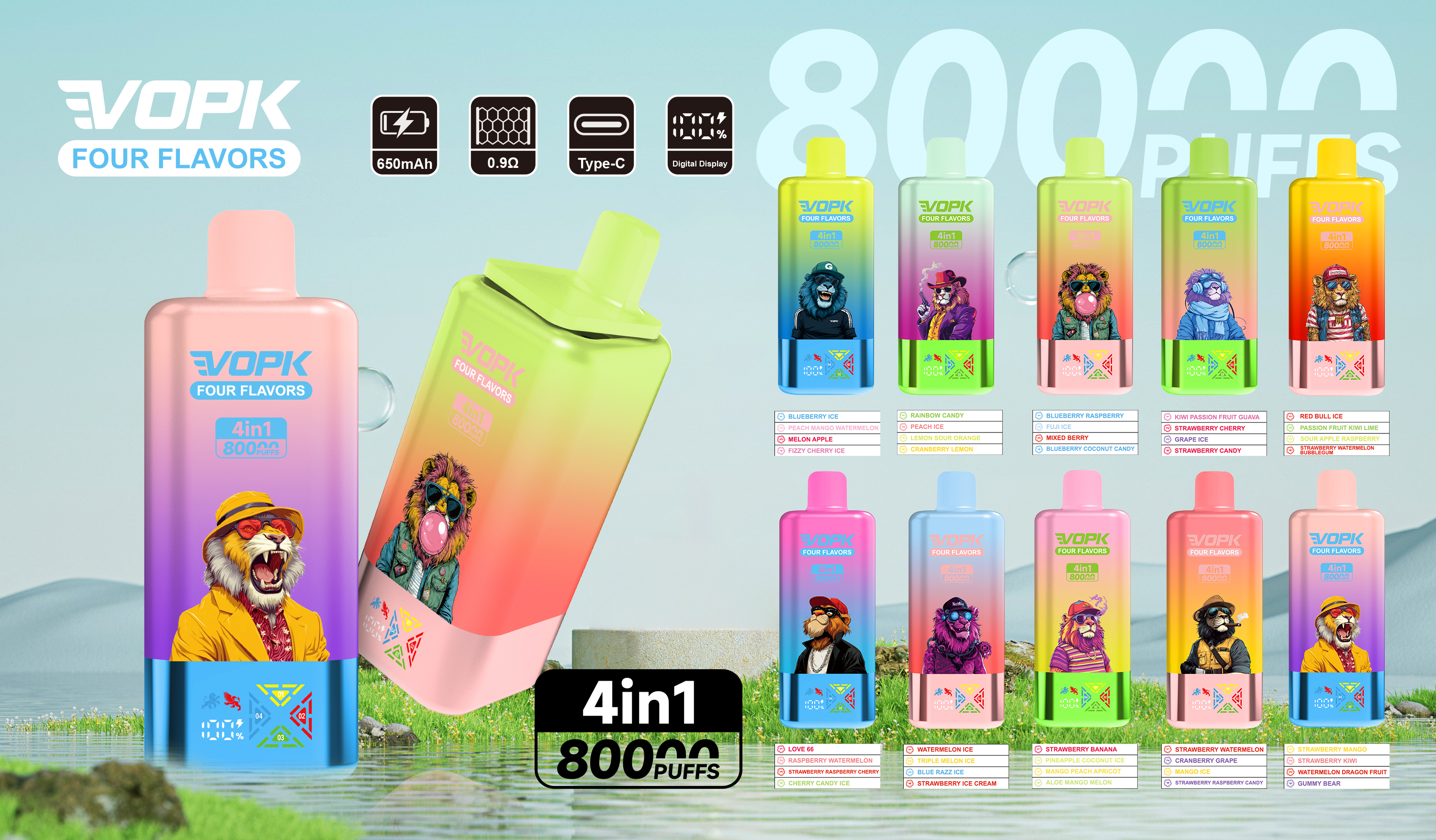 VOPK Four Flavors 80k 80000 Puff Disposable Vape 4-in-1 E Cgarettes With Smart display Vaper Pen