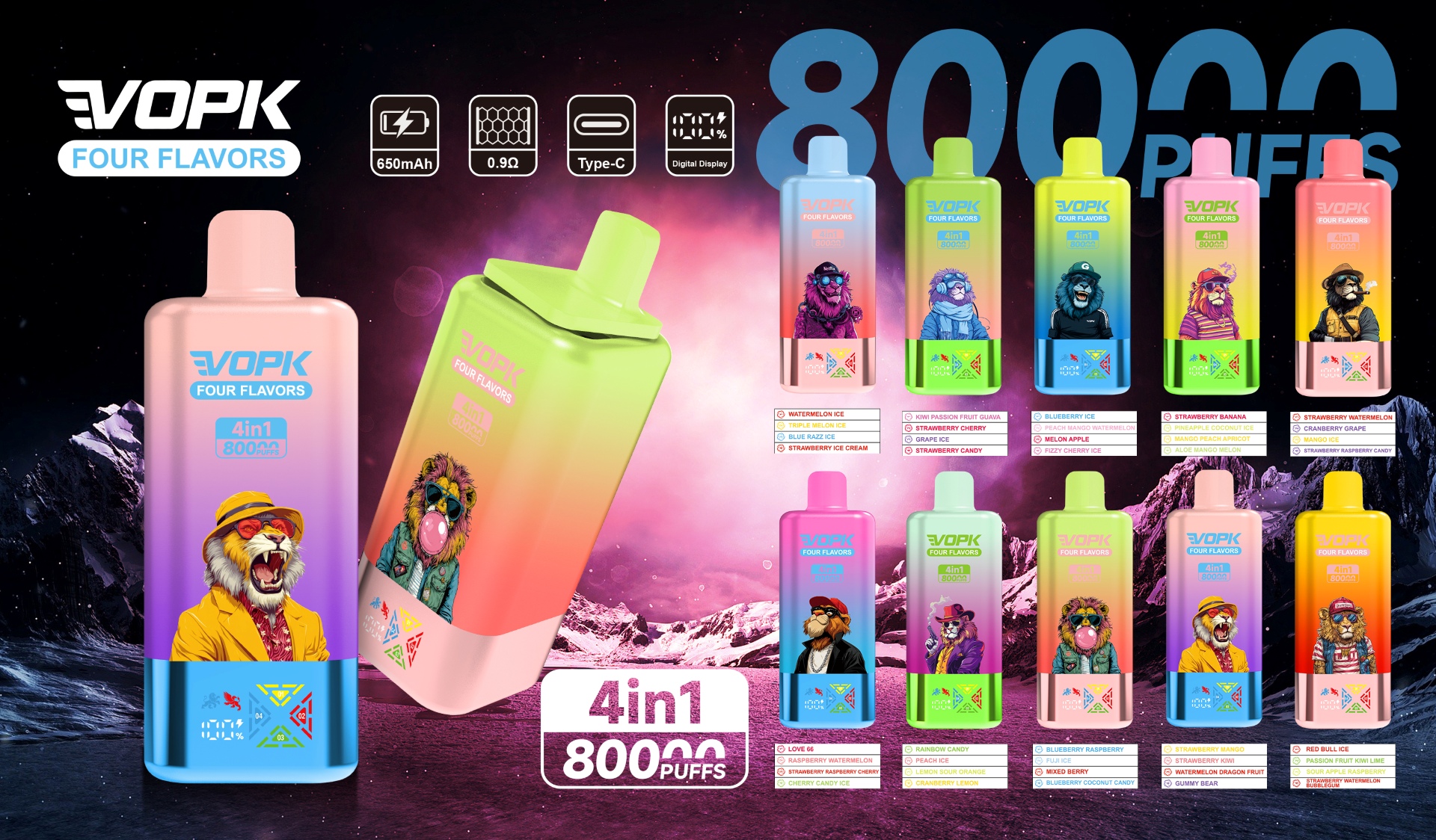 VOPK Four Flavors 80k 80000 Puff Disposable Vape 4-in-1 E Cgarettes With Smart display Vaper Pen