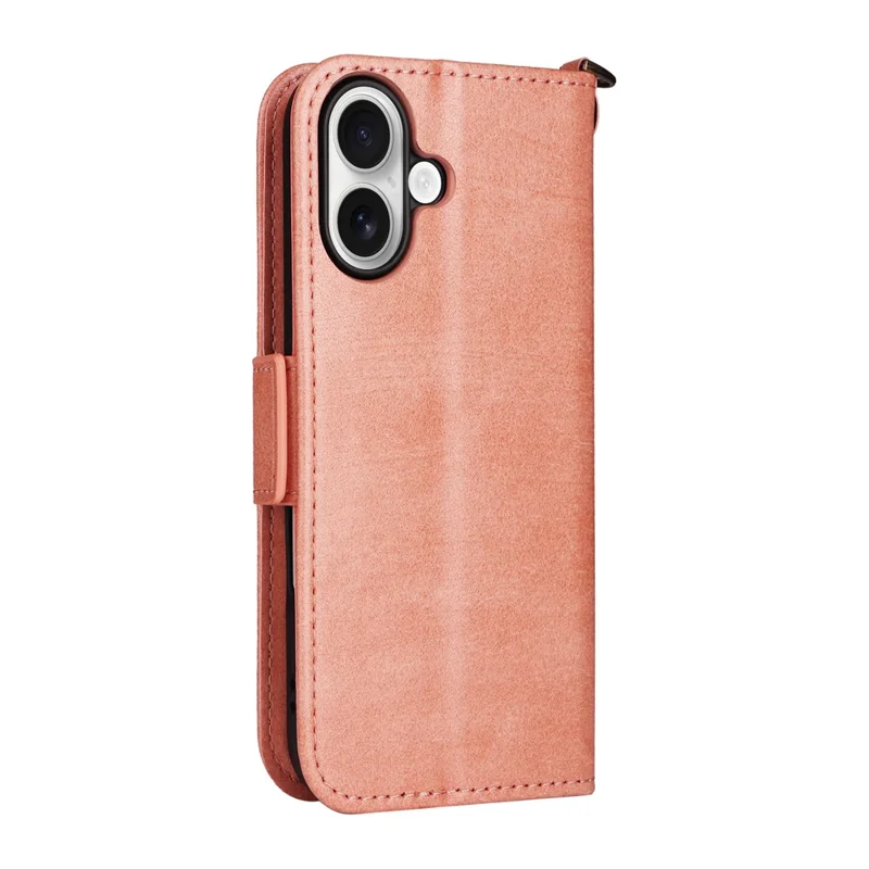 For iPhone 16 Leather Case Magnetic Closure Wallet Stand Phone Cover with Crossbody Strap - Pink-Cellmalls