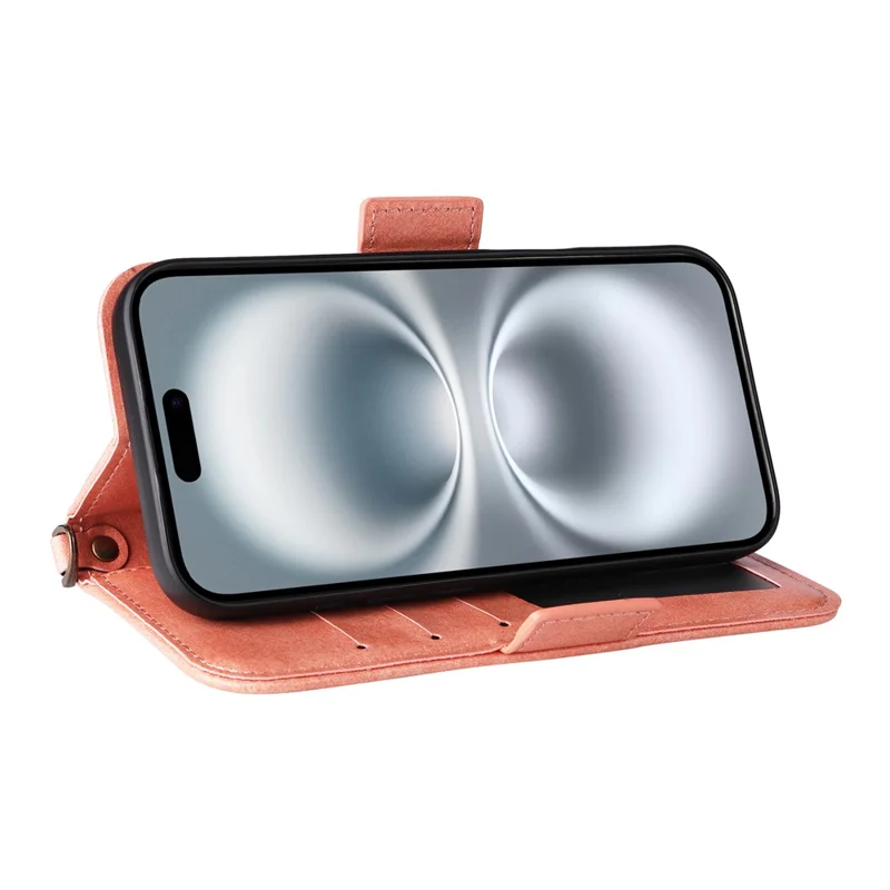 For iPhone 16 Leather Case Magnetic Closure Wallet Stand Phone Cover with Crossbody Strap - Pink-Cellmalls