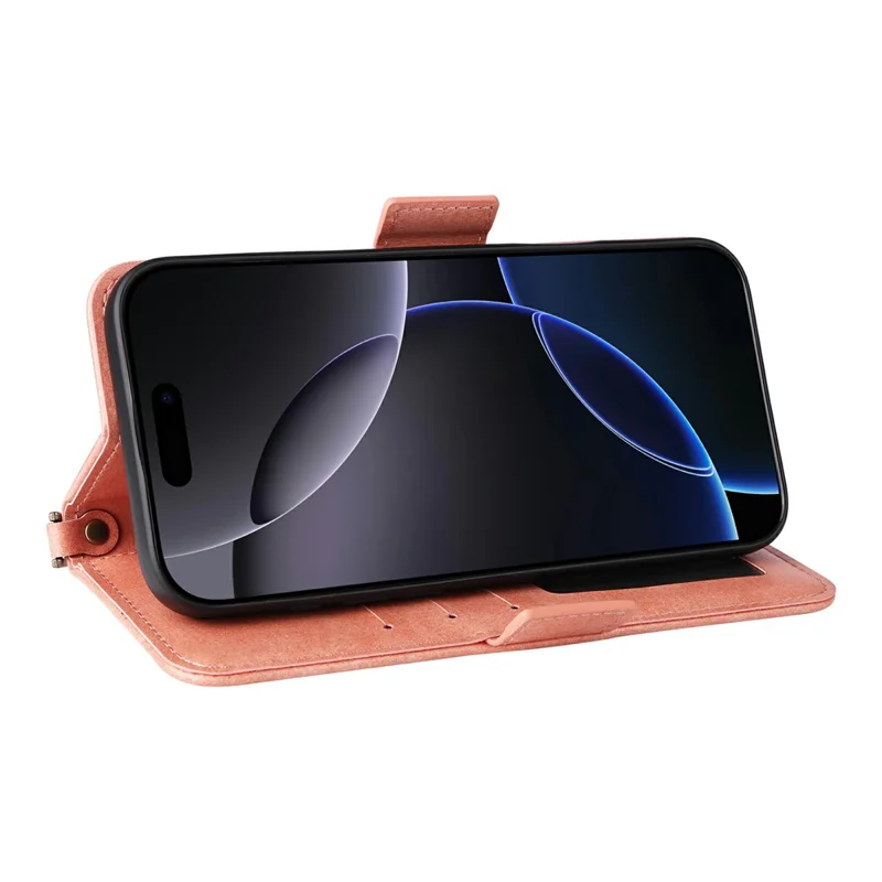 For iPhone 16 Pro Max Leather Case Magnetic Closure Wallet Stand Phone Cover with Crossbody Strap - Pink-Cellmalls