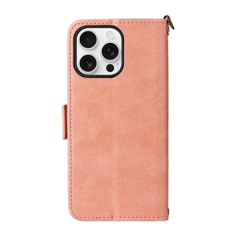 For iPhone 16 Pro Max Leather Case Magnetic Closure Wallet Stand Phone Cover with Crossbody Strap - Pink-Cellmalls
