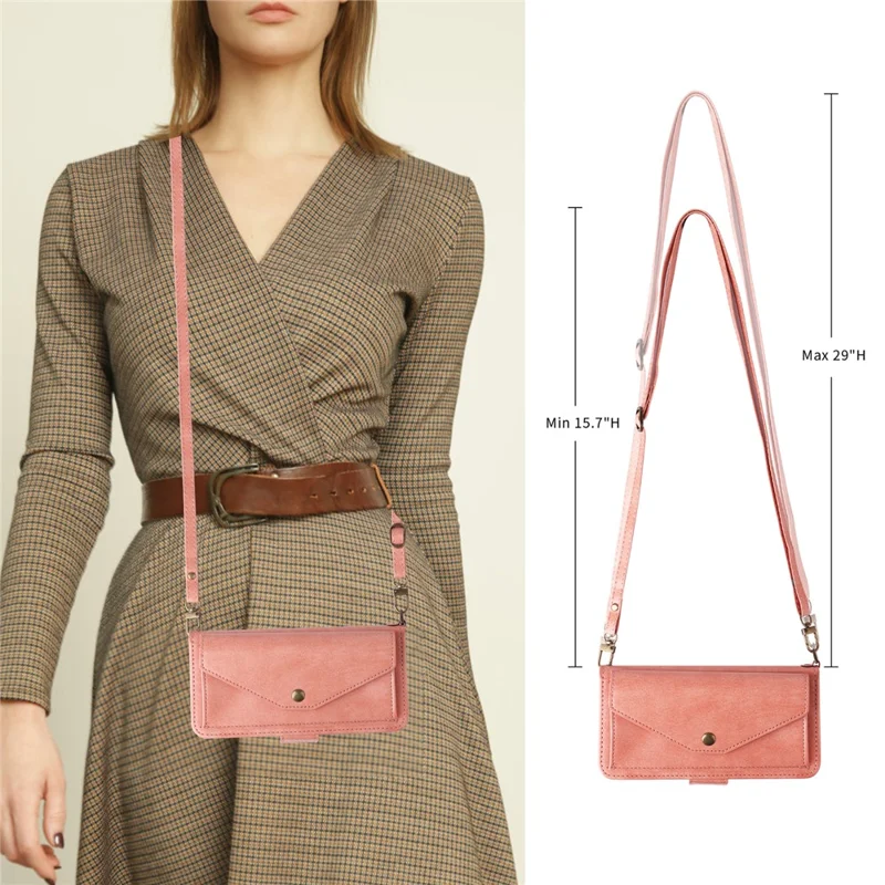 For iPhone 16 Leather Case Magnetic Closure Wallet Stand Phone Cover with Crossbody Strap - Pink-Cellmalls