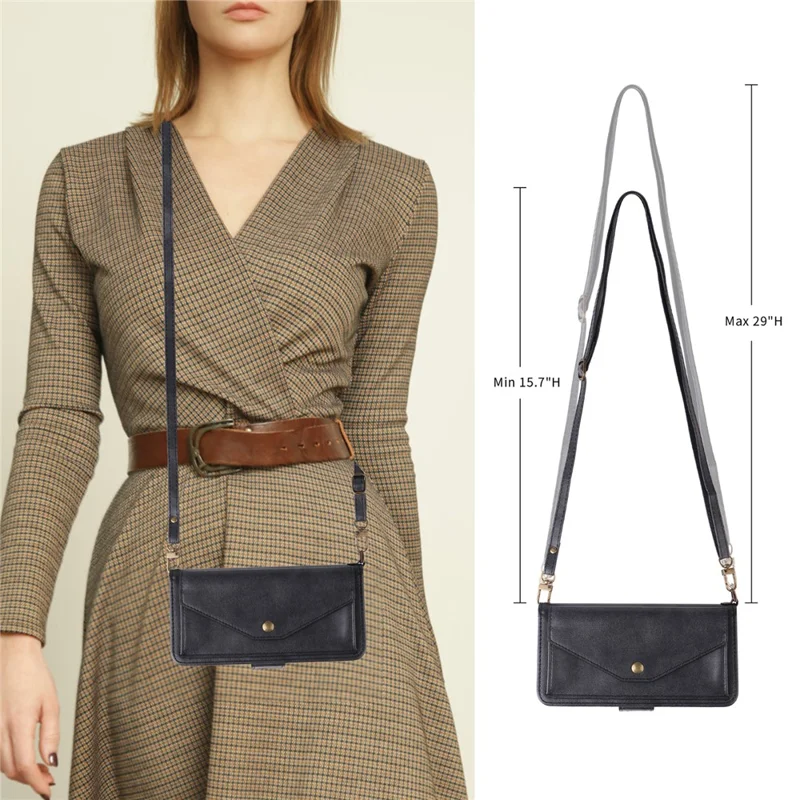 For iPhone 16e Leather Case Magnetic Closure Wallet Stand Phone Cover with Crossbody Strap - Black-Cellmalls