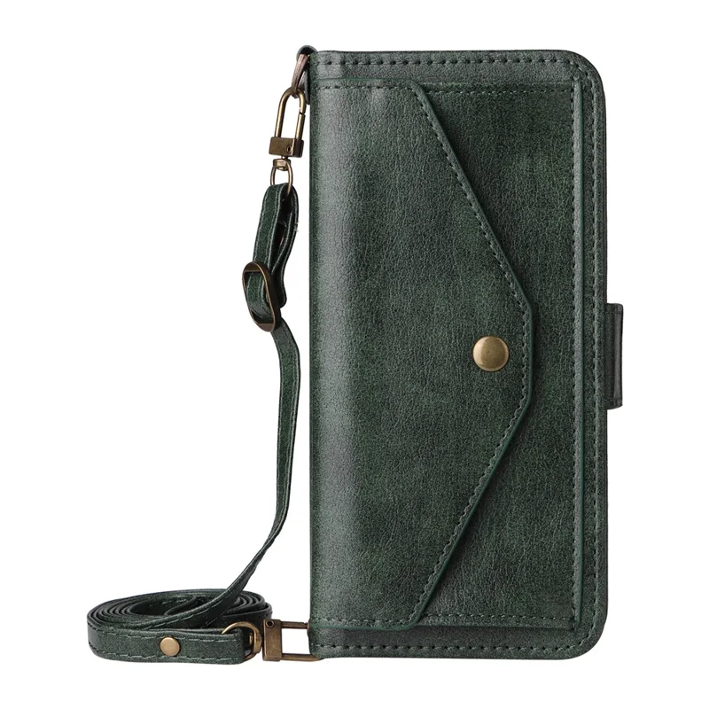 For iPhone 17 Pro Max Leather Case Magnetic Clasp Wallet Stand Phone Cover with Crossbody Strap - Green-Cellmalls