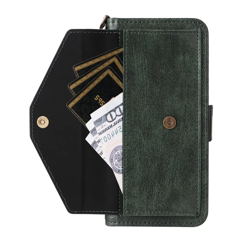 For iPhone 17 Pro Max Leather Case Magnetic Clasp Wallet Stand Phone Cover with Crossbody Strap - Green-Cellmalls