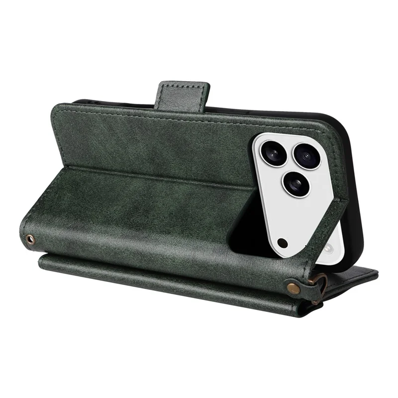 For iPhone 17 Pro Max Leather Case Magnetic Clasp Wallet Stand Phone Cover with Crossbody Strap - Green-Cellmalls