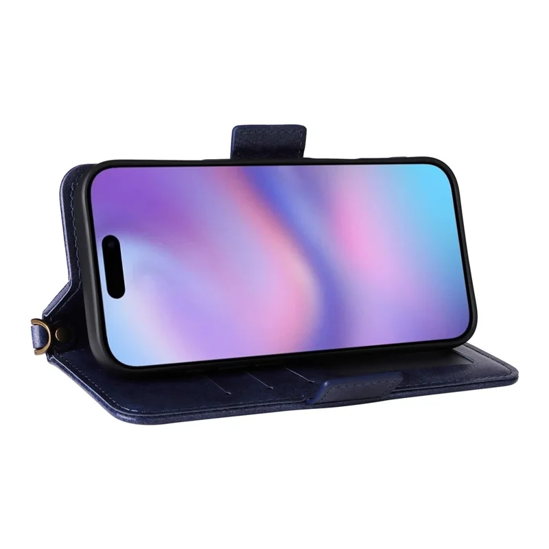 For iPhone 17 Leather Case Magnetic Closure Wallet Stand Phone Cover with Crossbody Strap - Blue-Cellmalls