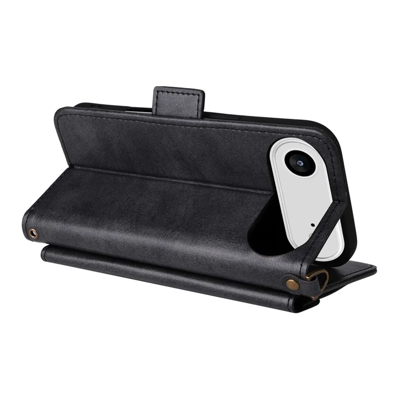 For iPhone 17 Air Leather Case Magnetic Closure Wallet Stand Phone Cover with Crossbody Strap - Black-Cellmalls
