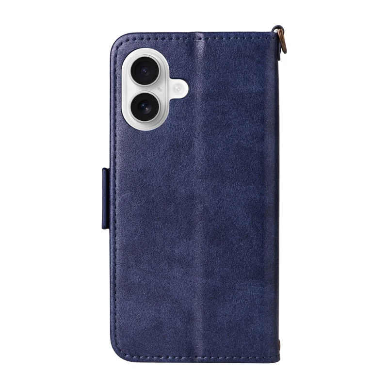 For iPhone 17 Leather Case Magnetic Closure Wallet Stand Phone Cover with Crossbody Strap - Blue-Cellmalls