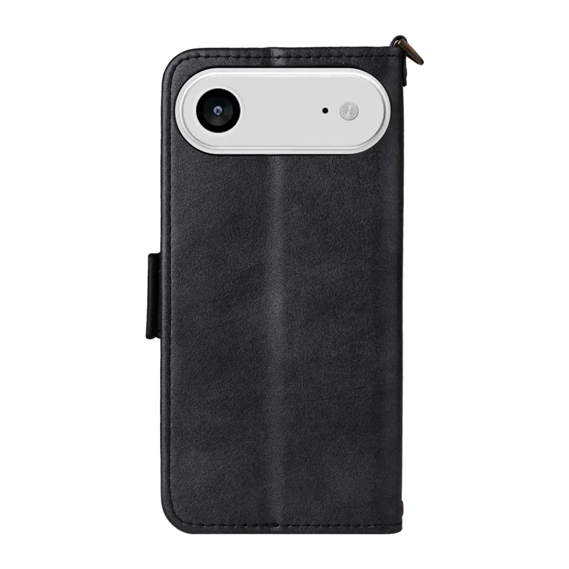 For iPhone 17 Air Leather Case Magnetic Closure Wallet Stand Phone Cover with Crossbody Strap - Black-Cellmalls