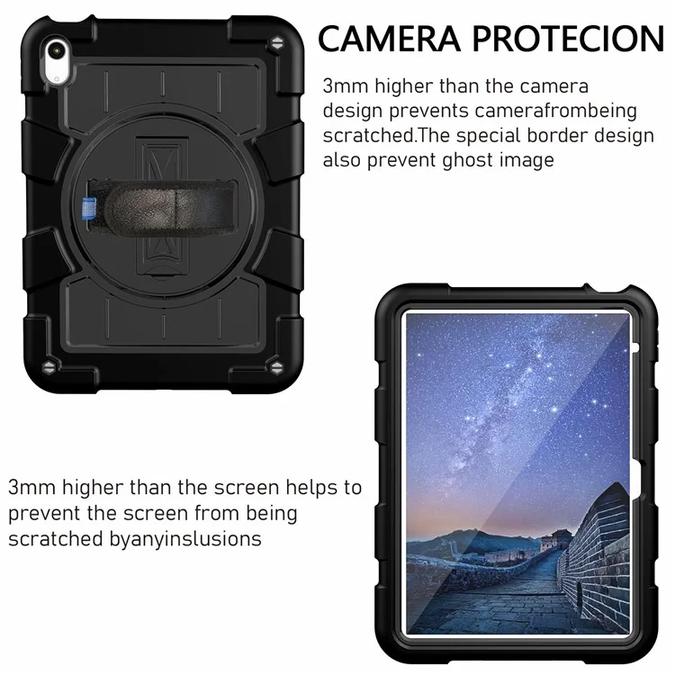 For iPad (2025) / 10.9 (2022) TPU+PC Tablet Case Rotating Hand Strap Kickstand Cover with Shoulder Strap - Black-Cellmalls