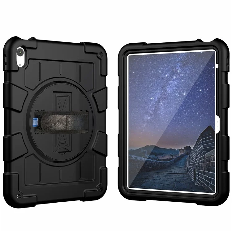 For iPad (2025) / 10.9 (2022) TPU+PC Tablet Case Rotating Hand Strap Kickstand Cover with Shoulder Strap - Black-Cellmalls