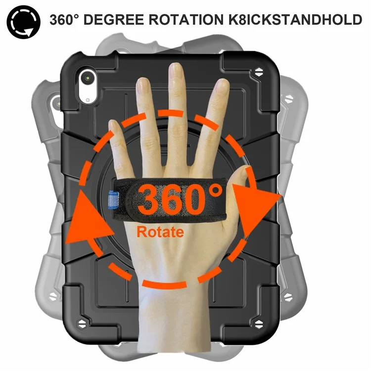 For iPad (2025) / 10.9 (2022) TPU+PC Tablet Case Rotating Hand Strap Kickstand Cover with Shoulder Strap - Black-Cellmalls