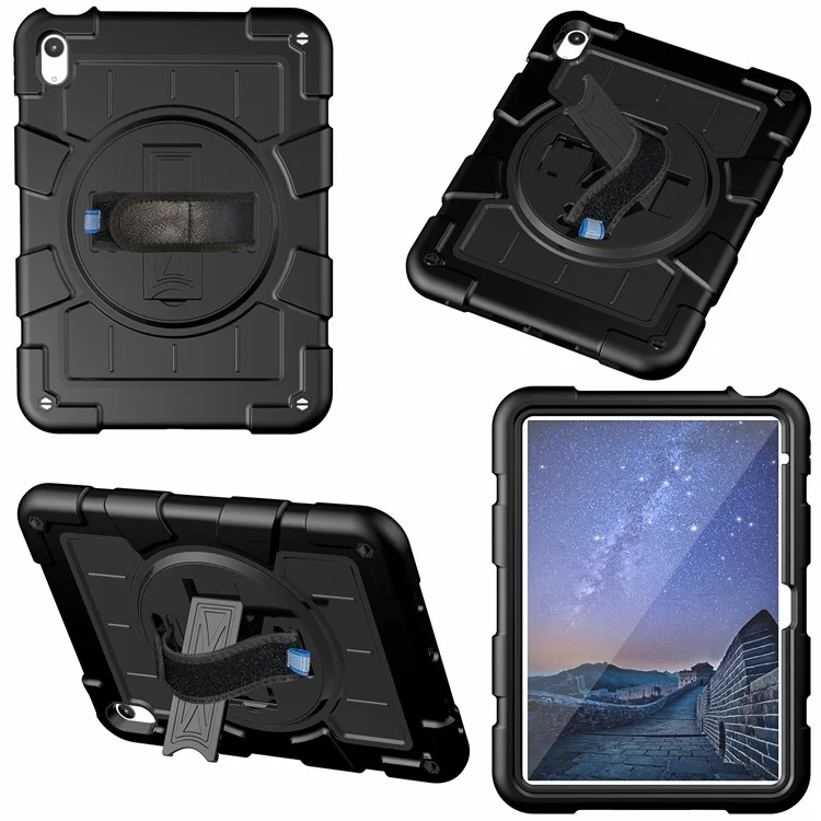 For iPad (2025) / 10.9 (2022) TPU+PC Tablet Case Rotating Hand Strap Kickstand Cover with Shoulder Strap - Black-Cellmalls