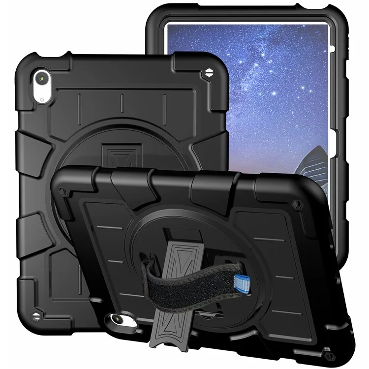 For iPad (2025) / 10.9 (2022) TPU+PC Tablet Case Rotating Hand Strap Kickstand Cover with Shoulder Strap - Black-Cellmalls