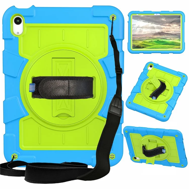 For iPad (2025) / 10.9 (2022) TPU+PC Tablet Case Rotating Hand Strap Kickstand Cover with Shoulder Strap - Black-Cellmalls