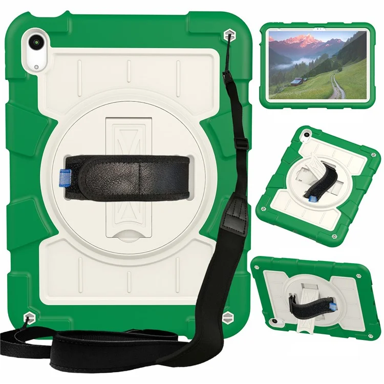 For iPad (2025) / 10.9 (2022) TPU+PC Tablet Case Rotating Hand Strap Kickstand Cover with Shoulder Strap - Black-Cellmalls