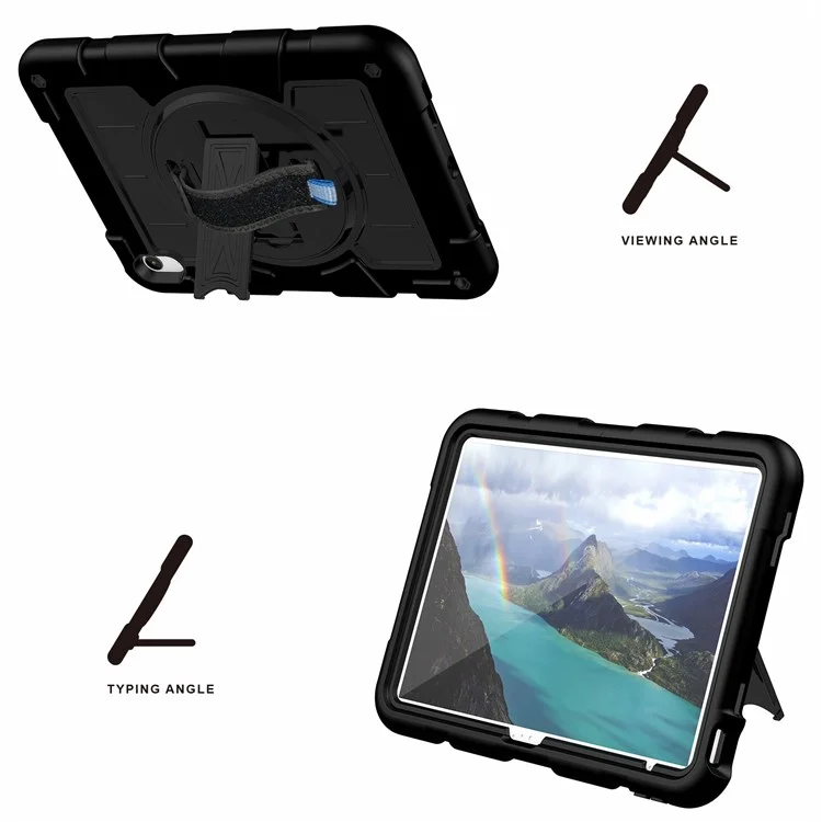 For iPad (2025) / 10.9 (2022) TPU+PC Tablet Case Rotating Hand Strap Kickstand Cover with Shoulder Strap - Black-Cellmalls
