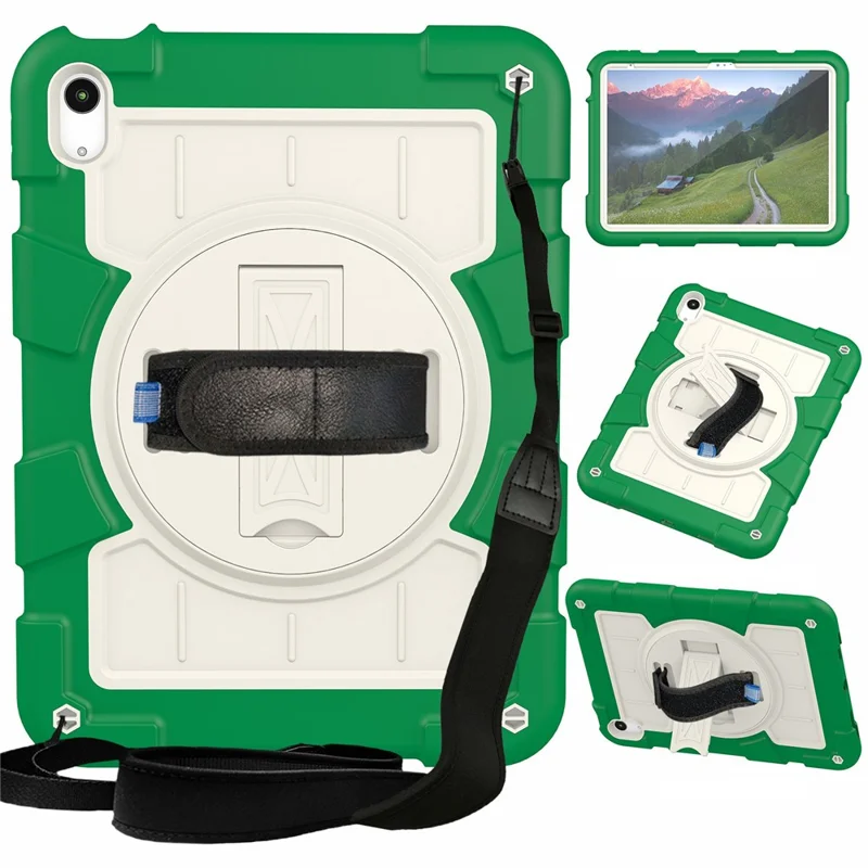 For iPad Air 11 (2025) / (2024) Kickstand Case Rotating Hand Strap PC+TPU Tablet Cover with Shoulder Strap - Purple-Cellmalls