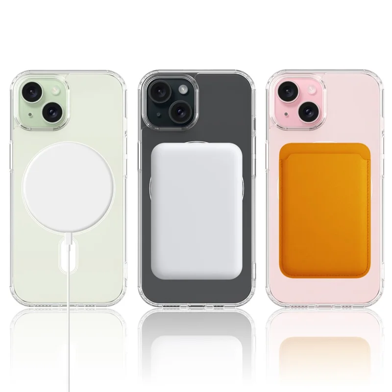 For iPhone 15 Plus Magnetic Ring Design Clear Phone Cover Case Acrylic+TPU Phone Shell Compatible with MagSafe-Cellmalls