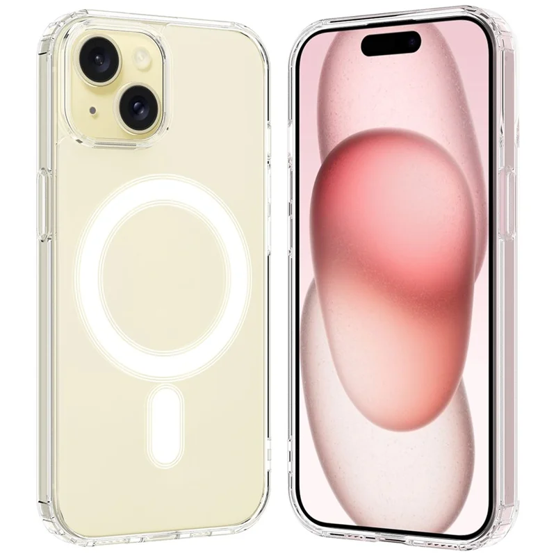 For iPhone 15 Plus Magnetic Ring Design Clear Phone Cover Case Acrylic+TPU Phone Shell Compatible with MagSafe-Cellmalls