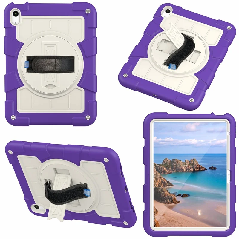 For iPad Air 11 (2025) / (2024) Kickstand Case Rotating Hand Strap PC+TPU Tablet Cover with Shoulder Strap - Purple-Cellmalls