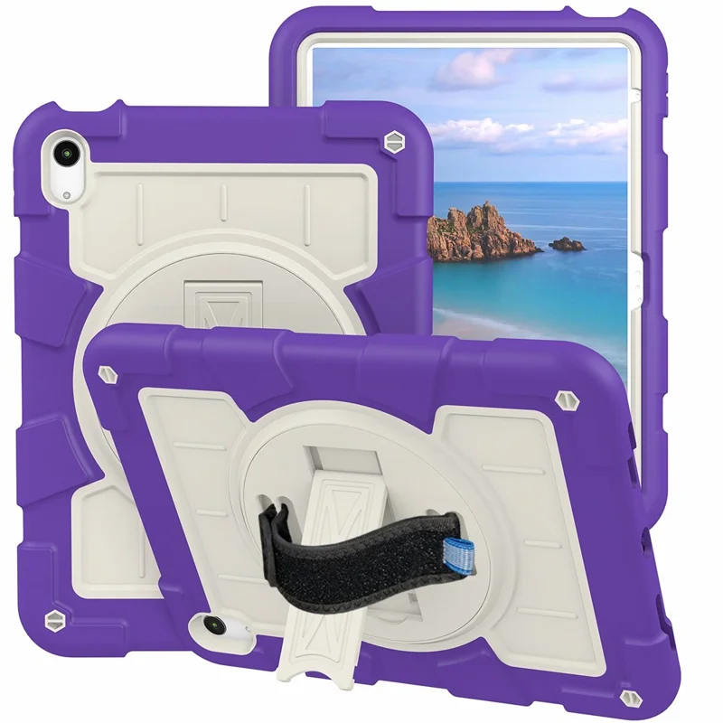 For iPad Air 11 (2025) / (2024) Kickstand Case Rotating Hand Strap PC+TPU Tablet Cover with Shoulder Strap - Purple-Cellmalls