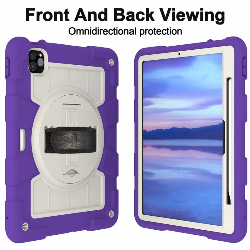 For iPad Pro 11 (2024) Kickstand Case with Shoulder Strap Rotating Hand Strap PC+TPU Tablet Cover - Purple-Cellmalls
