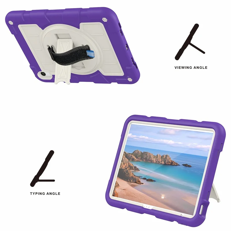 For iPad Air 11 (2025) / (2024) Kickstand Case Rotating Hand Strap PC+TPU Tablet Cover with Shoulder Strap - Purple-Cellmalls