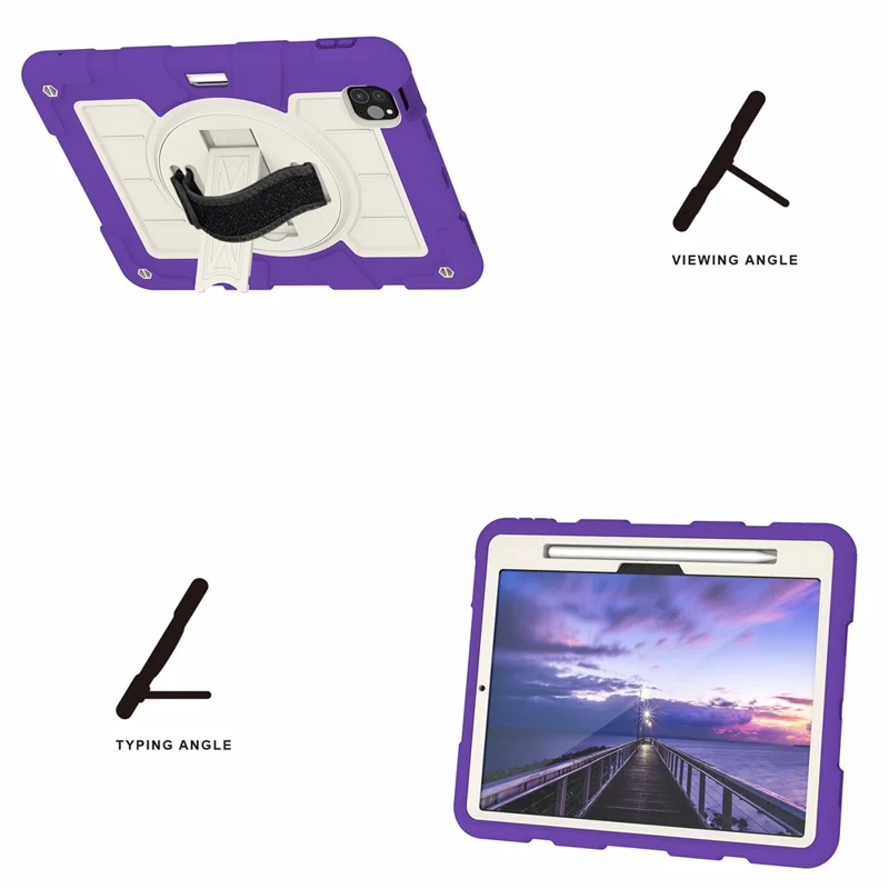 For iPad Pro 11 (2024) Kickstand Case with Shoulder Strap Rotating Hand Strap PC+TPU Tablet Cover - Purple-Cellmalls