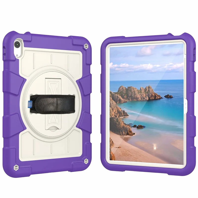 For iPad Air 11 (2025) / (2024) Kickstand Case Rotating Hand Strap PC+TPU Tablet Cover with Shoulder Strap - Purple-Cellmalls