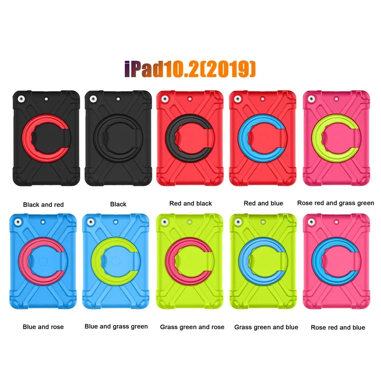 Tablet Case for iPad 10.2 (2021) / (2020) / (2019) Swivel Handle Kickstand PC + Silicone Protection Cover - All Black-Cellmalls