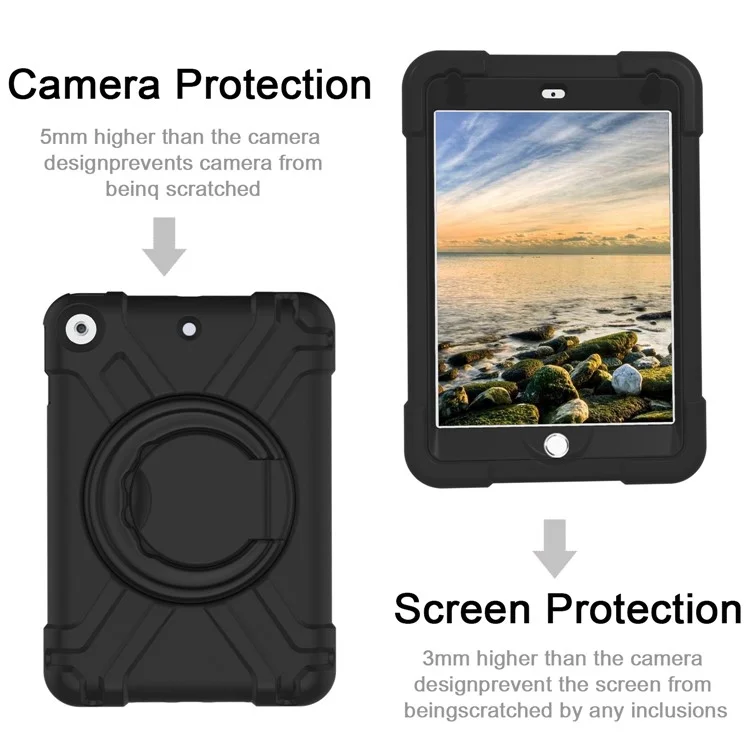 Tablet Case for iPad 10.2 (2021) / (2020) / (2019) Swivel Handle Kickstand PC + Silicone Protection Cover - All Black-Cellmalls