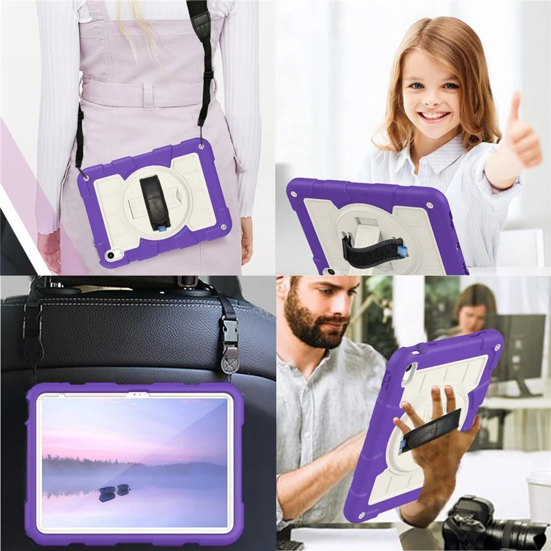 For iPad Air 11 (2025) / (2024) Kickstand Case Rotating Hand Strap PC+TPU Tablet Cover with Shoulder Strap - Purple-Cellmalls