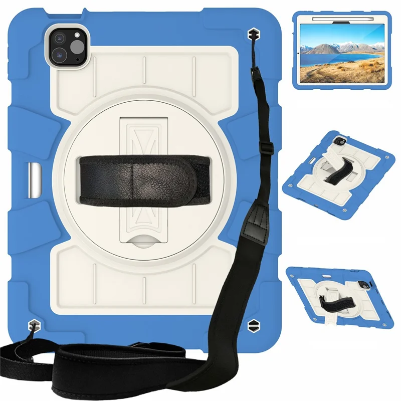 For iPad Pro 11 (2024) Kickstand Case with Shoulder Strap Rotating Hand Strap PC+TPU Tablet Cover - Purple-Cellmalls