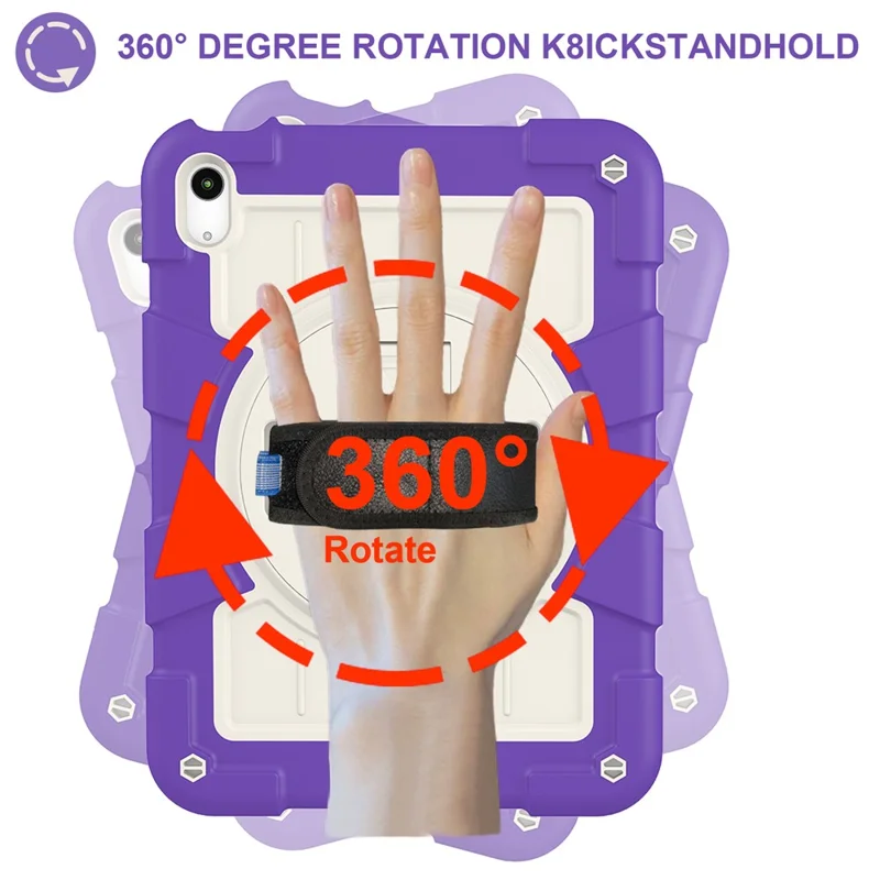 For iPad Air 11 (2025) / (2024) Kickstand Case Rotating Hand Strap PC+TPU Tablet Cover with Shoulder Strap - Purple-Cellmalls