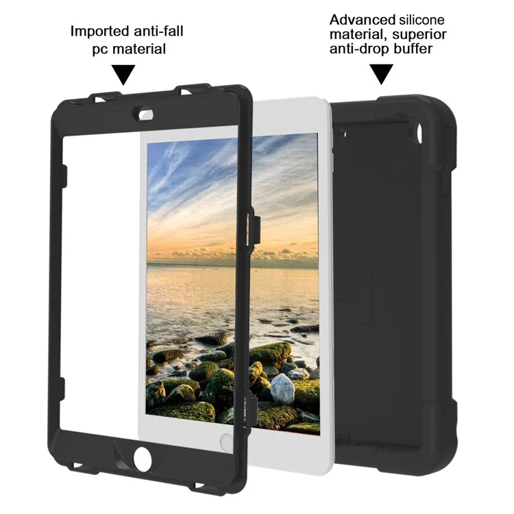 Tablet Case for iPad 10.2 (2021) / (2020) / (2019) Swivel Handle Kickstand PC + Silicone Protection Cover - All Black-Cellmalls