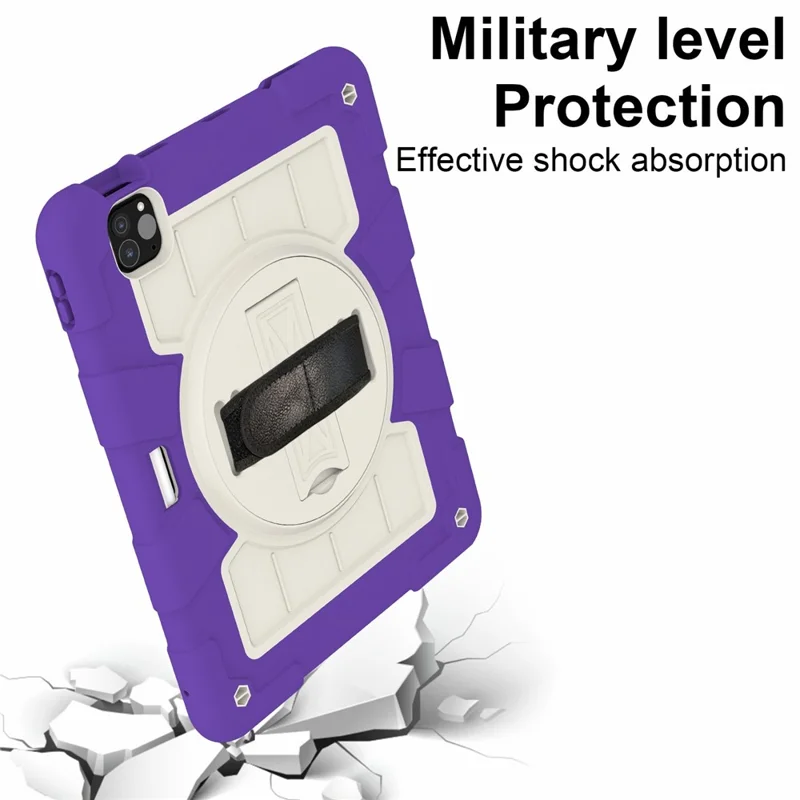 For iPad Pro 11 (2024) Kickstand Case with Shoulder Strap Rotating Hand Strap PC+TPU Tablet Cover - Purple-Cellmalls