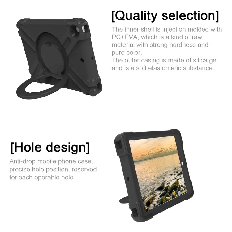 Tablet Case for iPad 10.2 (2021) / (2020) / (2019) Swivel Handle Kickstand PC + Silicone Protection Cover - All Black-Cellmalls