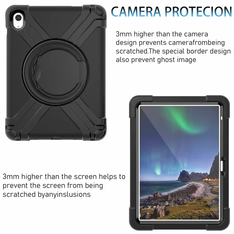 For iPad (2025) / 10.9 (2022) 360-Degree Rotation Kickstand Tablet Cover Military Anti-Drop Protection PC + TPU Case - All Black-Cellmalls