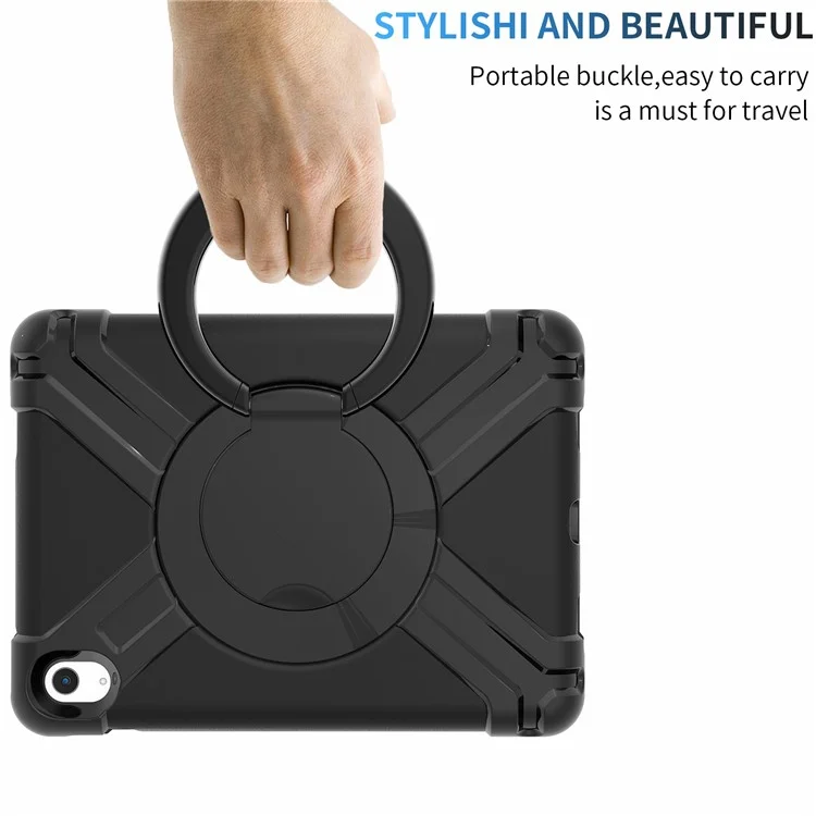 For iPad (2025) / 10.9 (2022) 360-Degree Rotation Kickstand Tablet Cover Military Anti-Drop Protection PC + TPU Case - All Black-Cellmalls