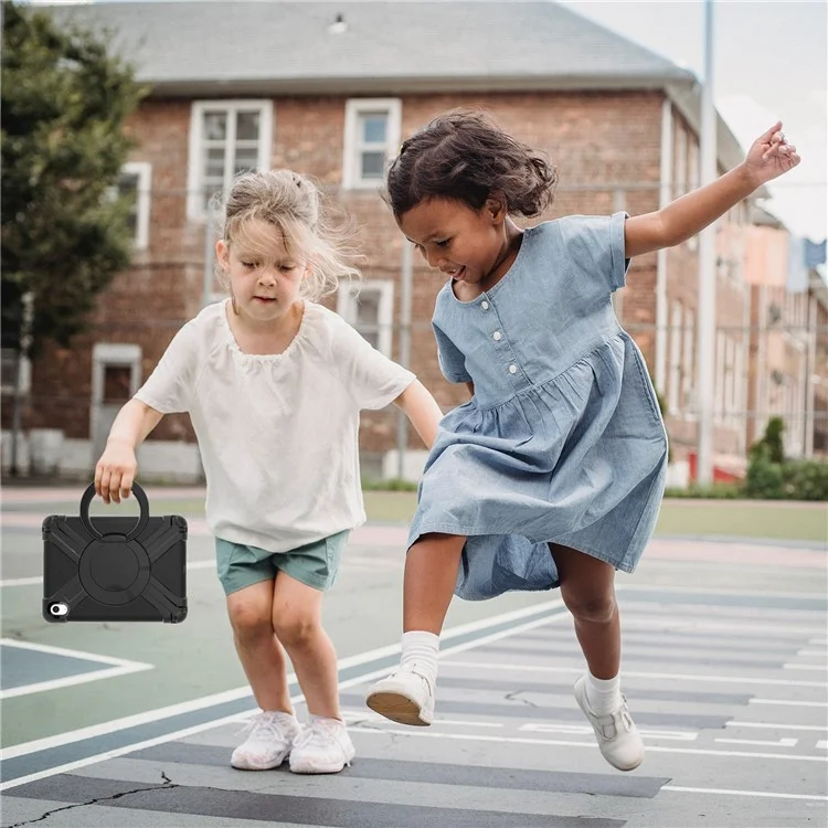 For iPad (2025) / 10.9 (2022) 360-Degree Rotation Kickstand Tablet Cover Military Anti-Drop Protection PC + TPU Case - All Black-Cellmalls