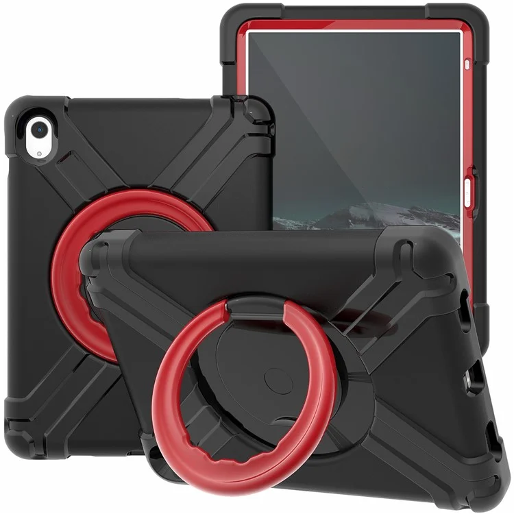 For iPad (2025) / 10.9 (2022) 360-Degree Rotation Kickstand Tablet Cover Military Anti-Drop Protection PC + TPU Case - All Black-Cellmalls